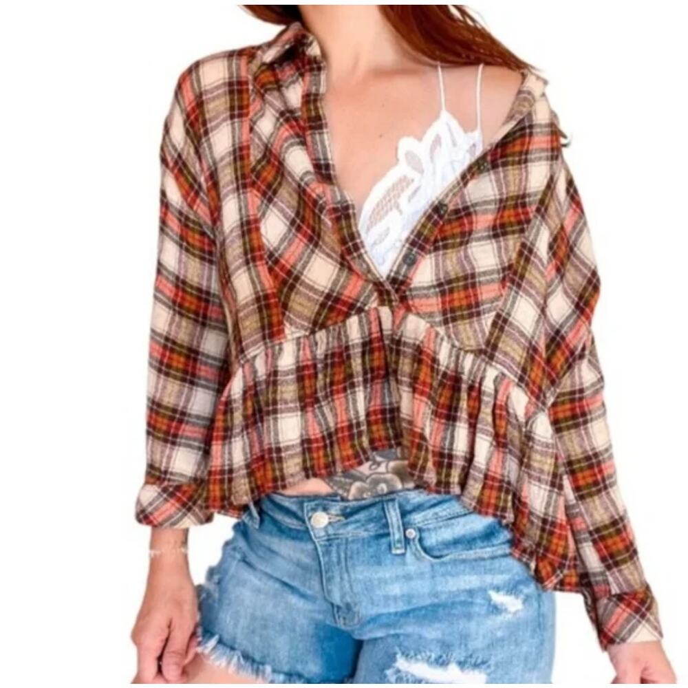 Free People Western Wool Blend Promise Everything Plaid Shirt XS Top Country
